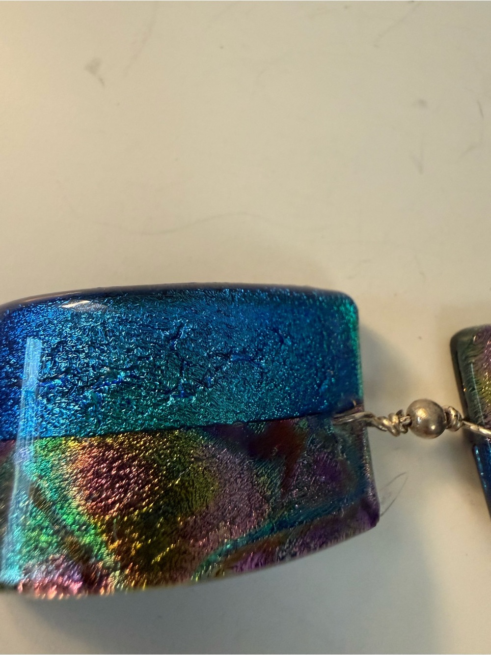 Artisan Dichroic Iridescent Blue-Green Glass Bracelet - Picture 9 of 10